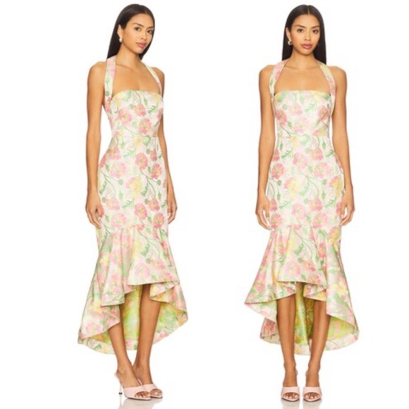 Lovers and Friends Ivy Halter Hi-Low Maxi Dress in Pink And Green Multi Small - Picture 1 of 11